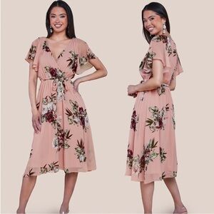 Goddiva Floral Printed Chiffon Midi Dress